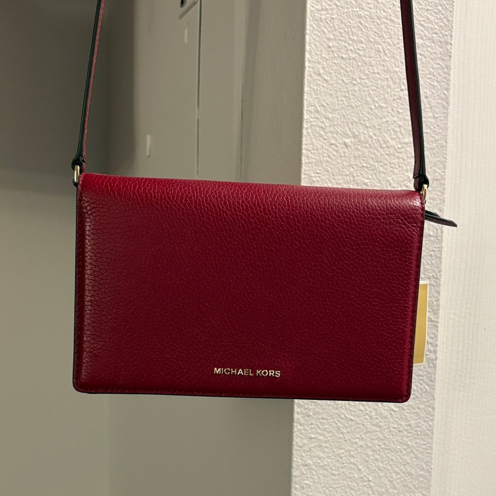 NWT Michael Kors Wine Red Pebbled Leather Crossbody